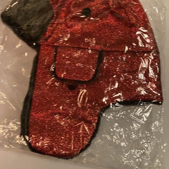 Glitter Faux Fur Trapper Hat Red - Picture 5 of 8